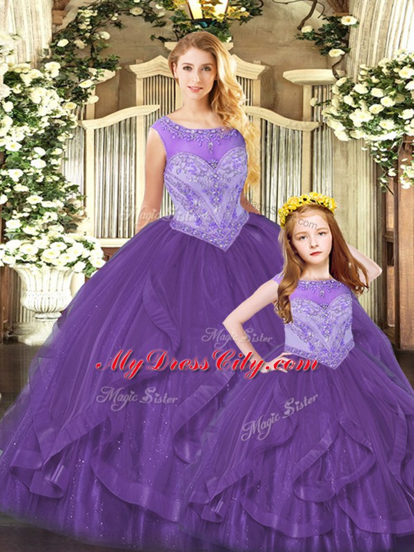 Floor Length Ball Gowns Sleeveless Purple Quinceanera Gown Lace Up