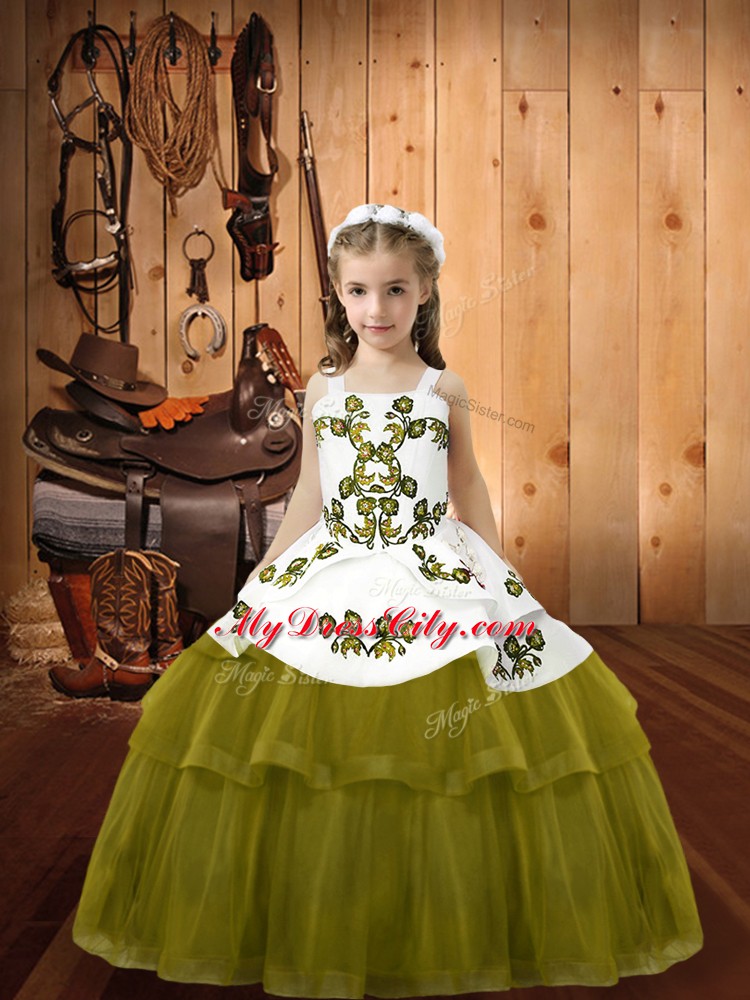 Pretty Sleeveless Embroidery Lace Up Girls Pageant Dresses