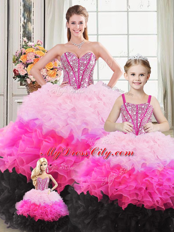 Organza Sleeveless Floor Length Quinceanera Dresses and Beading and Ruffles