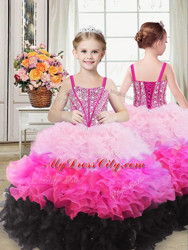 Organza Sleeveless Floor Length Quinceanera Dresses and Beading and Ruffles