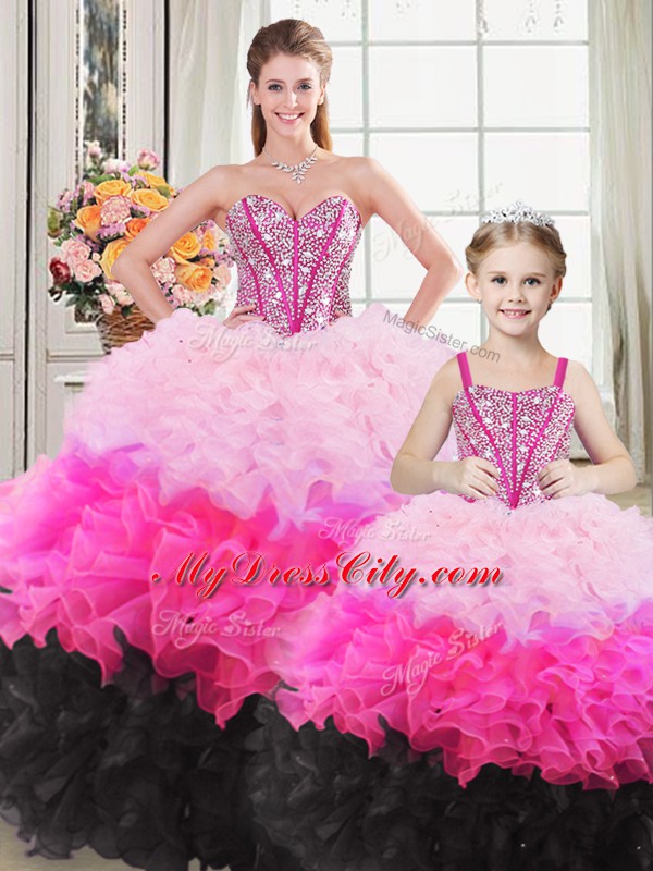 Organza Sleeveless Floor Length Quinceanera Dresses and Beading and Ruffles