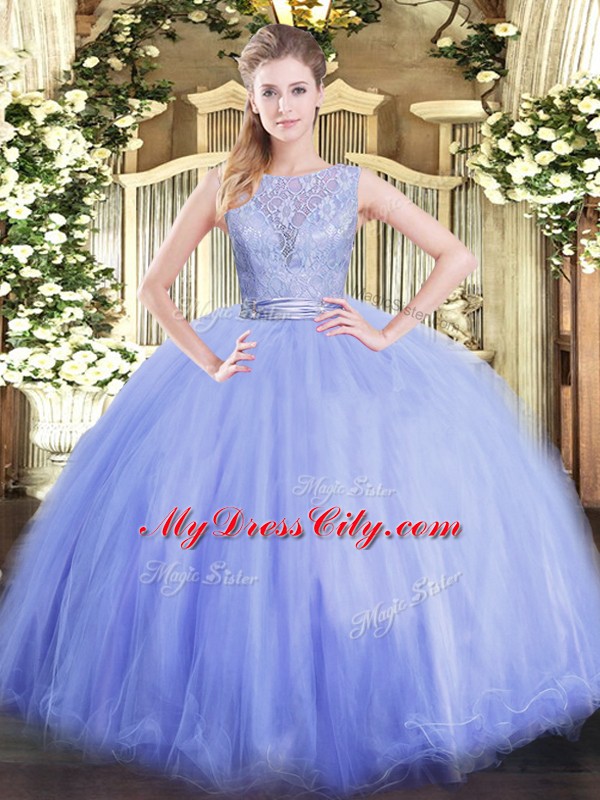 Floor Length Lavender Quinceanera Dress Scoop Sleeveless Backless