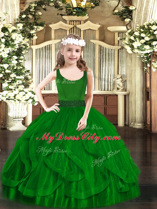 New Arrival Tulle Sleeveless Floor Length Glitz Pageant Dress and Beading and Ruffles