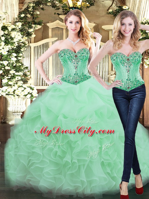 Charming Apple Green Sleeveless Ruffles Floor Length Ball Gown Prom Dress