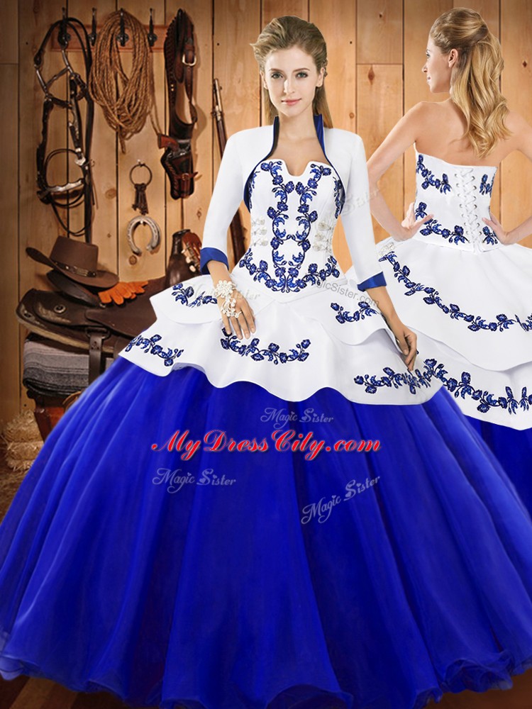 Royal Blue Strapless Lace Up Embroidery Quinceanera Dresses Sleeveless