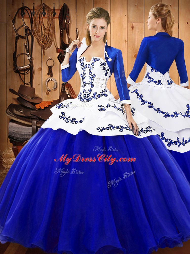 Royal Blue Strapless Lace Up Embroidery Quinceanera Dresses Sleeveless