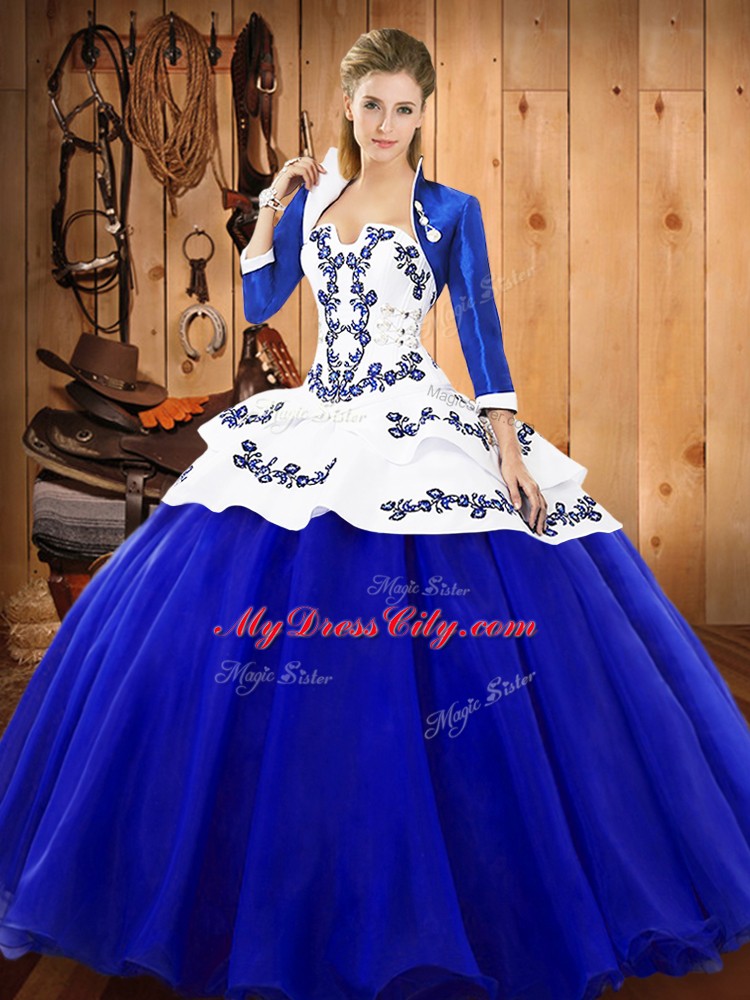 Royal Blue Strapless Lace Up Embroidery Quinceanera Dresses Sleeveless