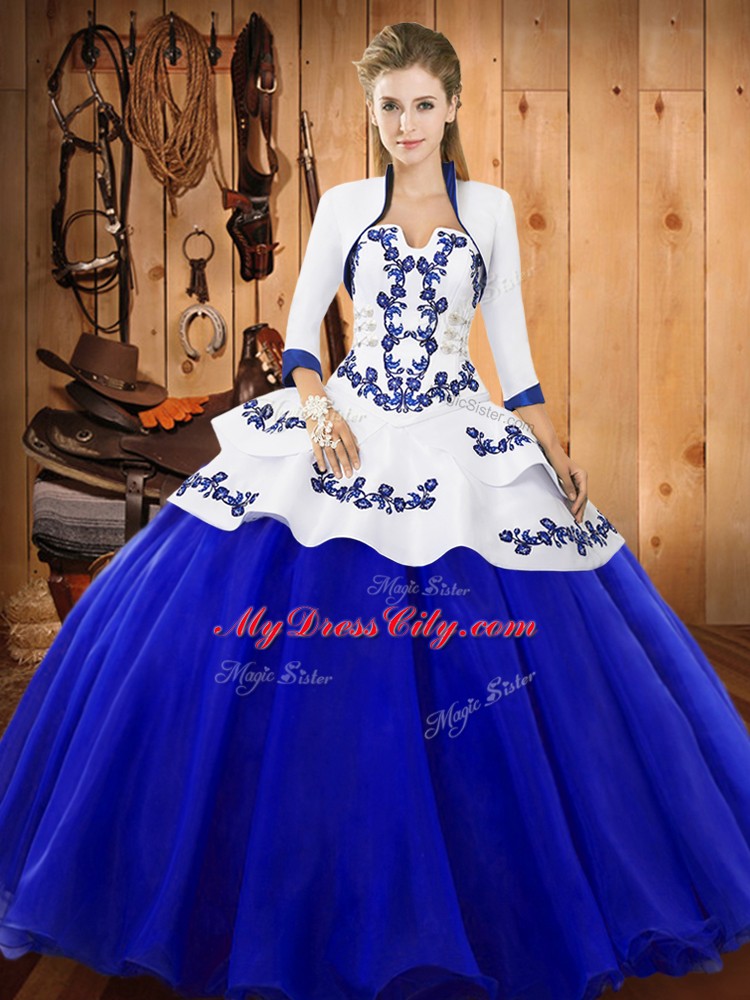 Royal Blue Strapless Lace Up Embroidery Quinceanera Dresses Sleeveless