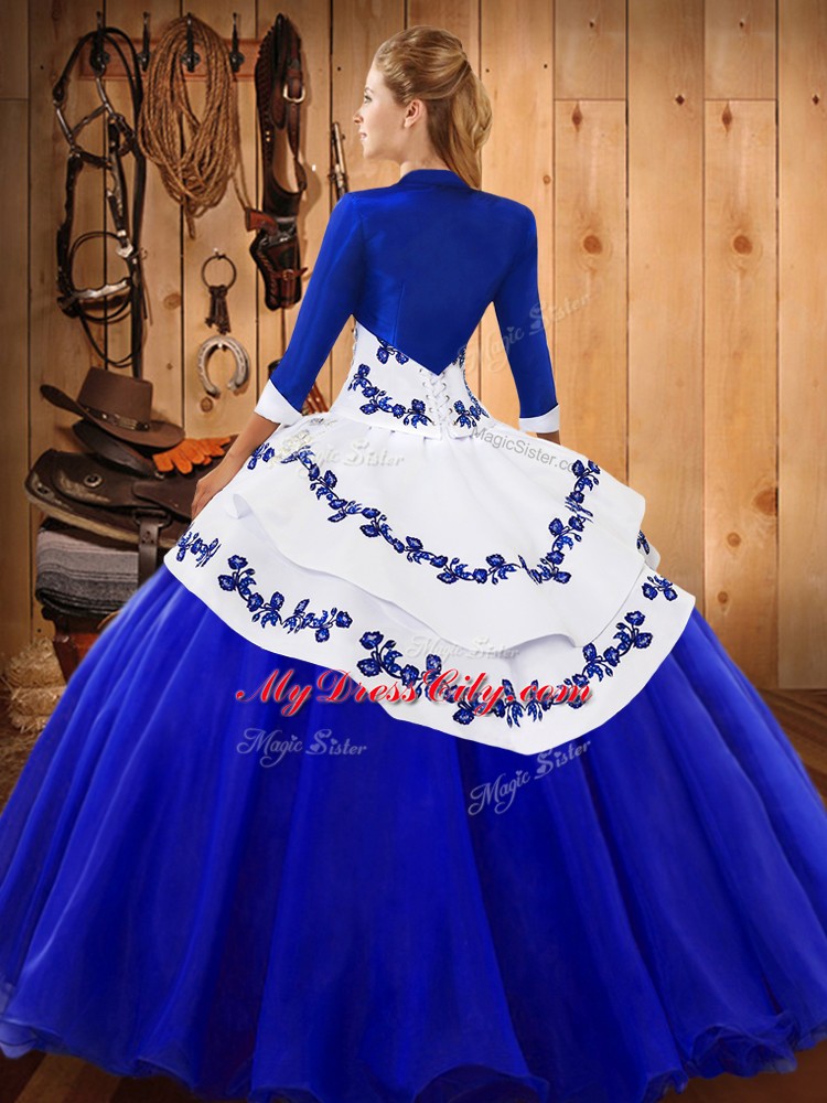 Royal Blue Strapless Lace Up Embroidery Quinceanera Dresses Sleeveless