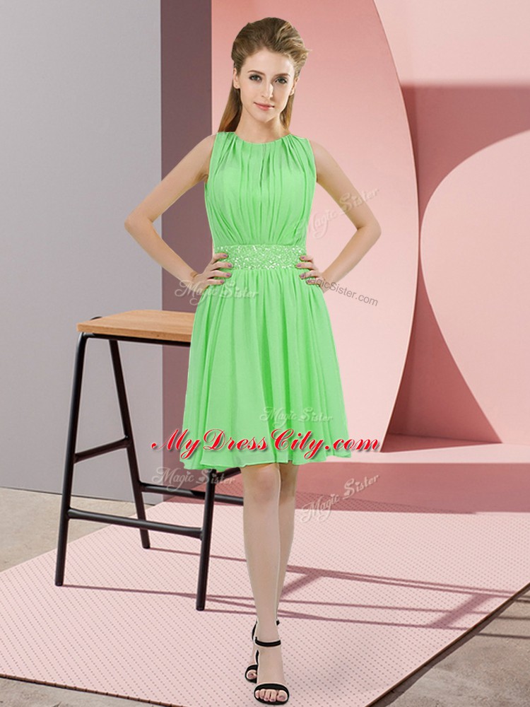 Modest Knee Length Zipper Bridesmaid Gown Apple Green for Prom and Party and Wedding Party with Sequins