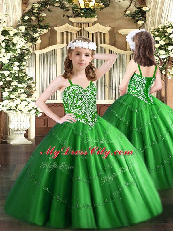 Unique Green Tulle Lace Up Quinceanera Dress Sleeveless Floor Length Beading