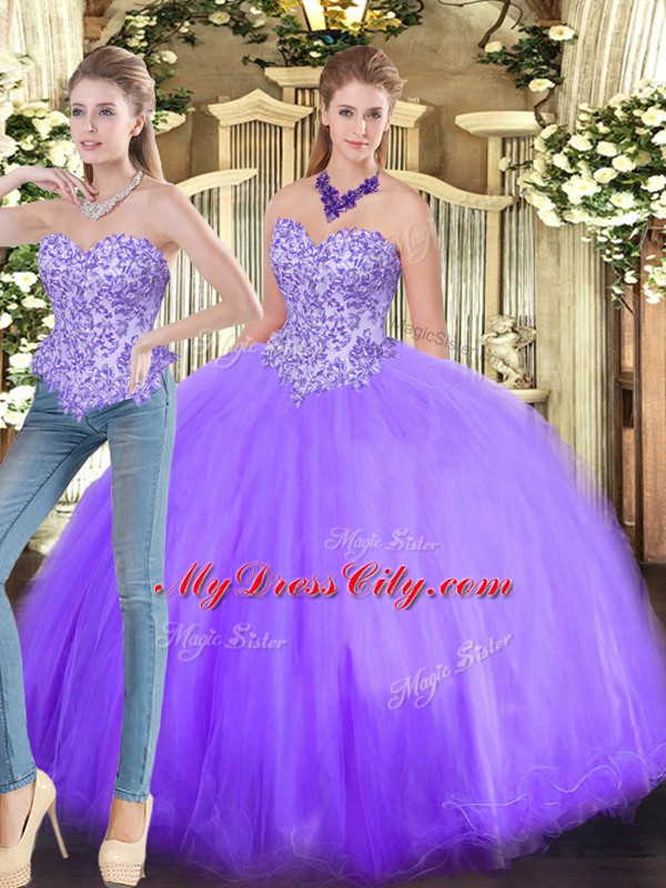 On Sale Lavender Sleeveless Floor Length Beading Lace Up Sweet 16 Dresses