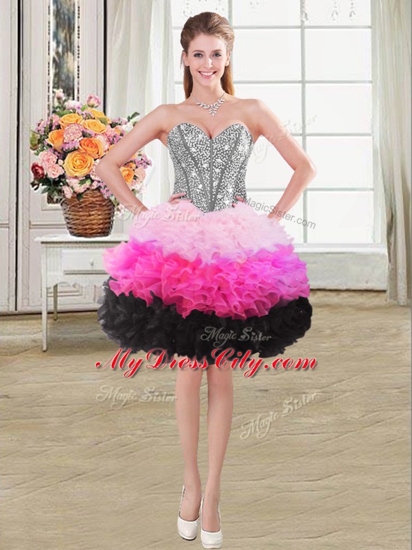 High End Organza Sweetheart Sleeveless Lace Up Beading and Ruffles Homecoming Dress in Multi-color