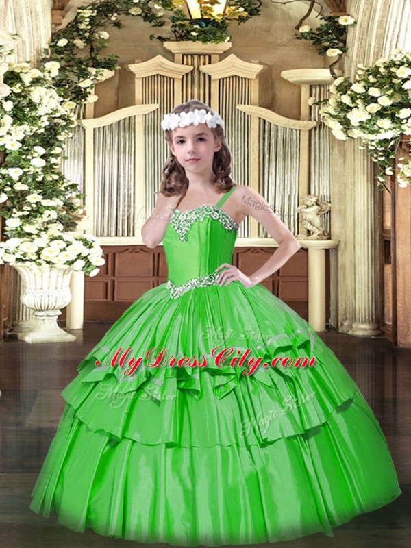 Popular Floor Length Ball Gowns Sleeveless Green High School Pageant Dress Lace Up