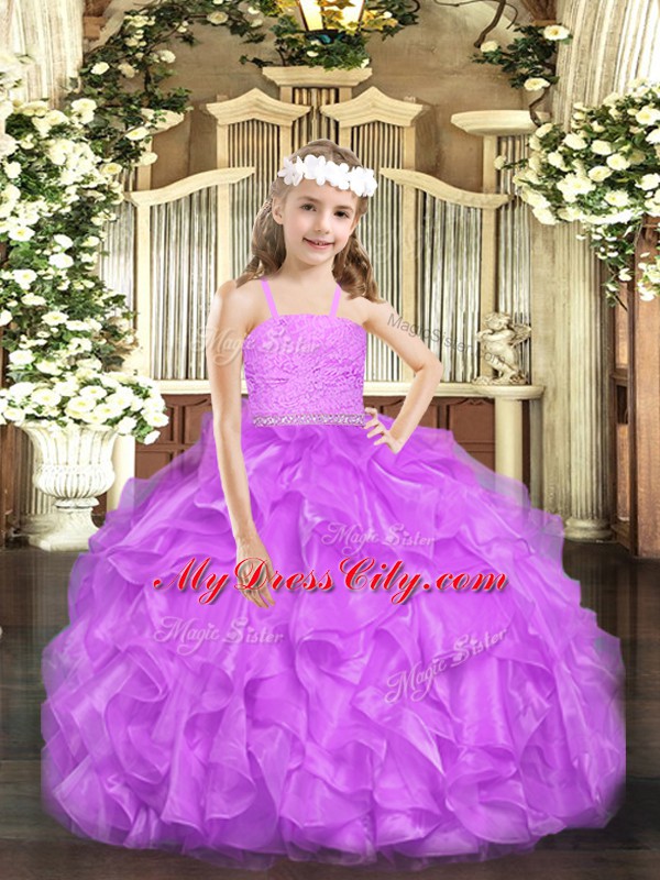 Sleeveless Beading and Lace and Ruffles Zipper Little Girl Pageant Gowns