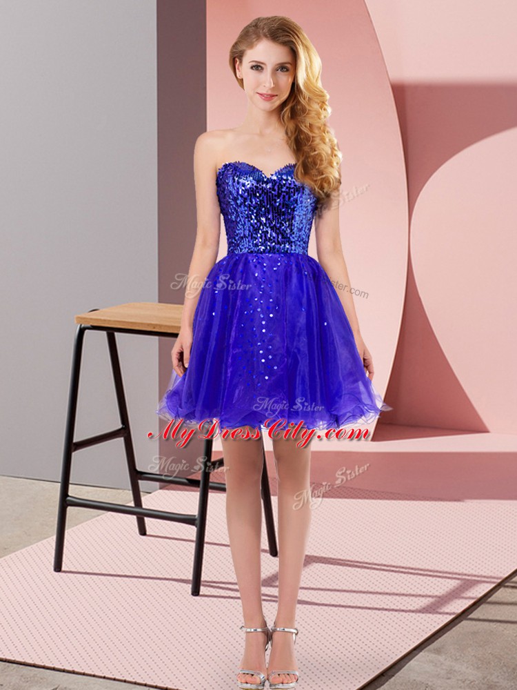 Custom Design Mini Length Zipper Prom Party Dress Blue for Prom and Party with Sequins