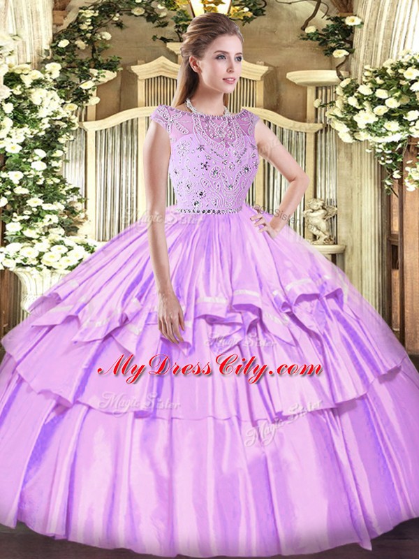 Modern Bateau Sleeveless Tulle Sweet 16 Dress Beading and Ruffled Layers Zipper