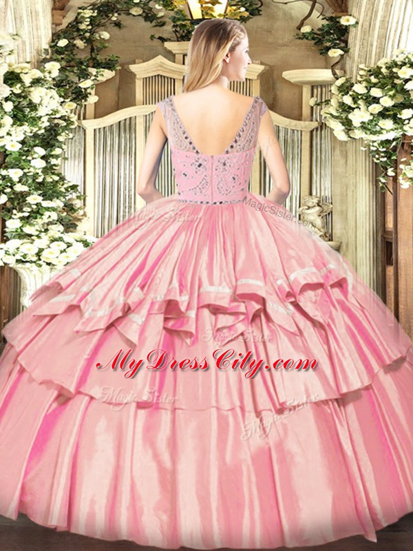 Modern Bateau Sleeveless Tulle Sweet 16 Dress Beading and Ruffled Layers Zipper