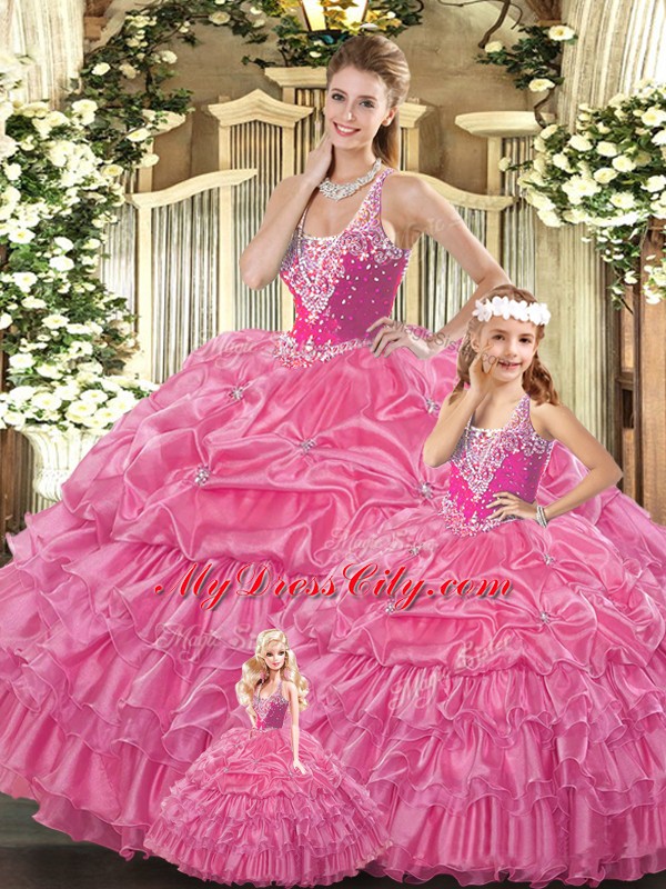 Straps Sleeveless Tulle Quinceanera Gown Ruffles and Pick Ups Lace Up