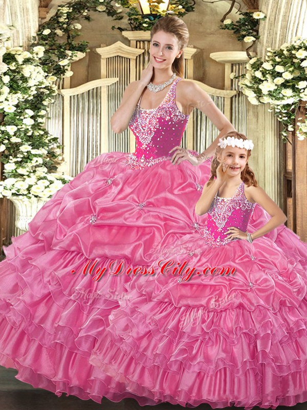 Straps Sleeveless Tulle Quinceanera Gown Ruffles and Pick Ups Lace Up