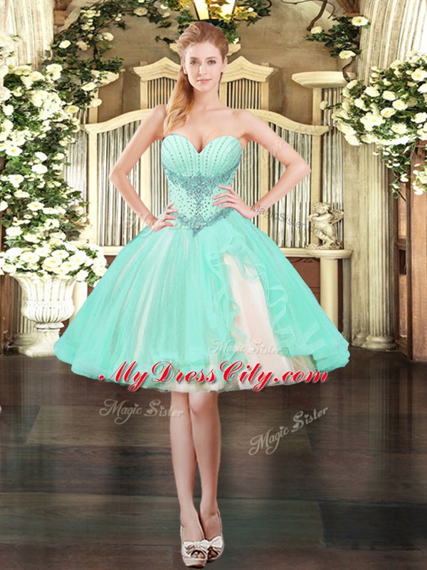 Apple Green Three Pieces Sweetheart Sleeveless Organza Floor Length Lace Up Beading and Ruffles 15 Quinceanera Dress