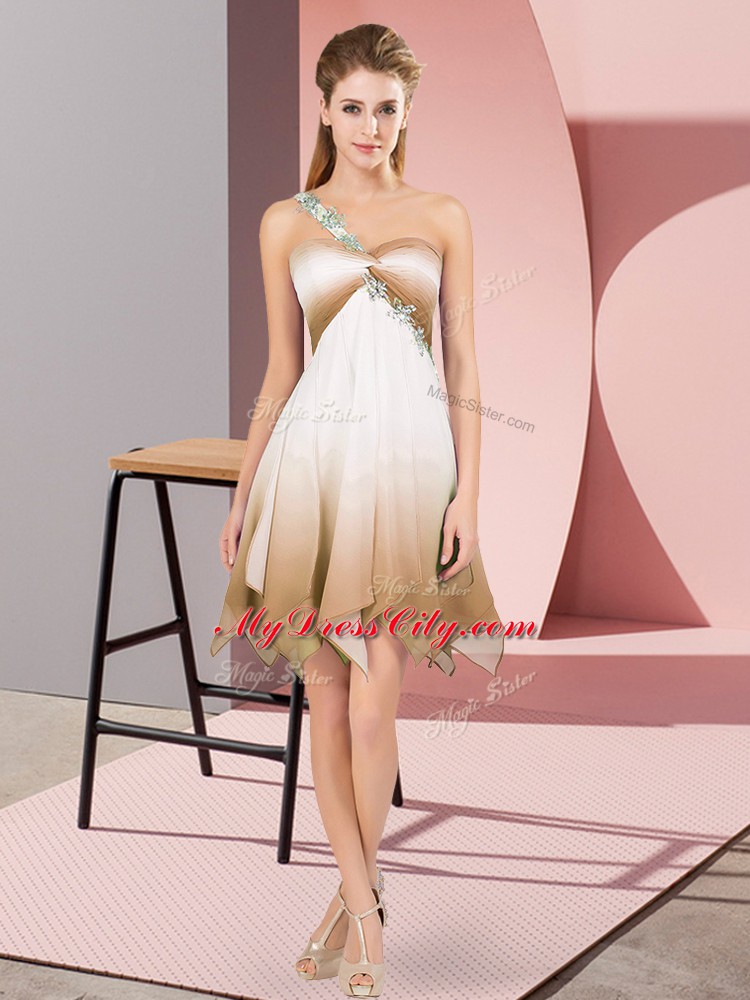 Lovely Multi-color One Shoulder Neckline Beading Dress for Prom Sleeveless Lace Up