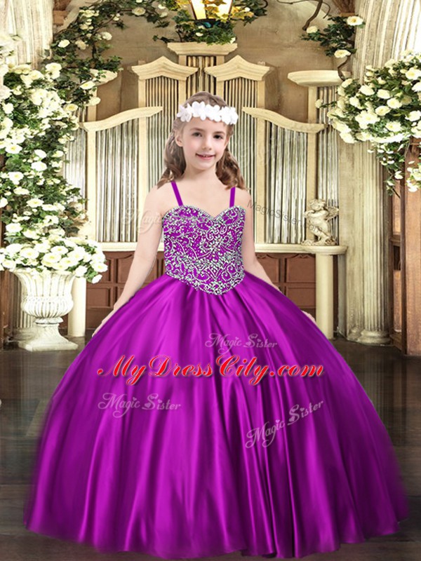 High Class Purple Sleeveless Beading Floor Length Pageant Dresses