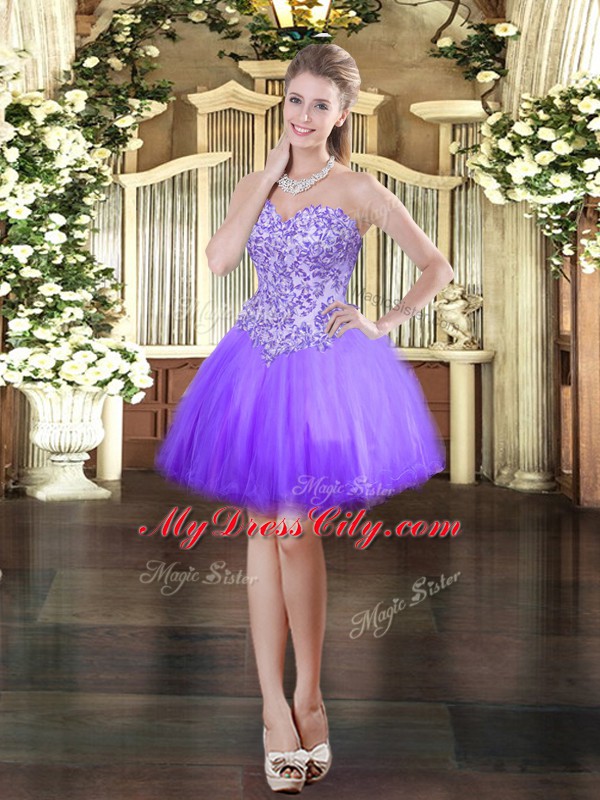 Glorious Lavender Lace Up Sweetheart Appliques Prom Gown Tulle Sleeveless