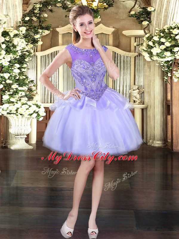 Excellent Mini Length Lace Up Lavender for Prom and Party with Beading