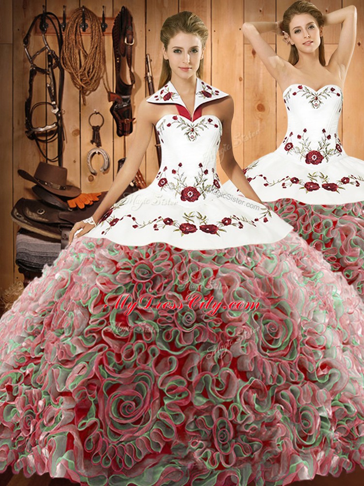 Chic Multi-color Sleeveless Embroidery Lace Up 15 Quinceanera Dress