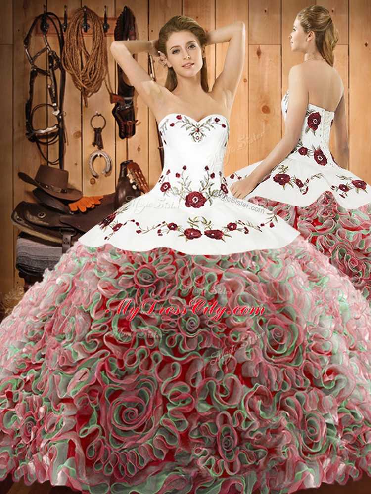 Chic Multi-color Sleeveless Embroidery Lace Up 15 Quinceanera Dress