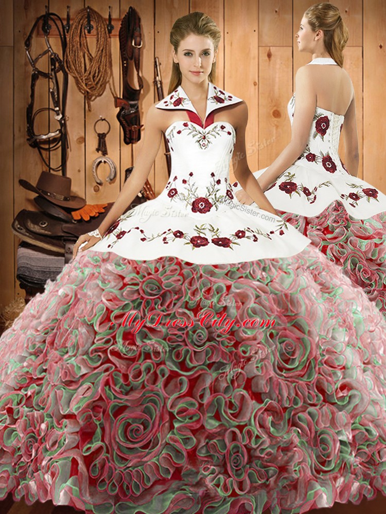 Chic Multi-color Sleeveless Embroidery Lace Up 15 Quinceanera Dress