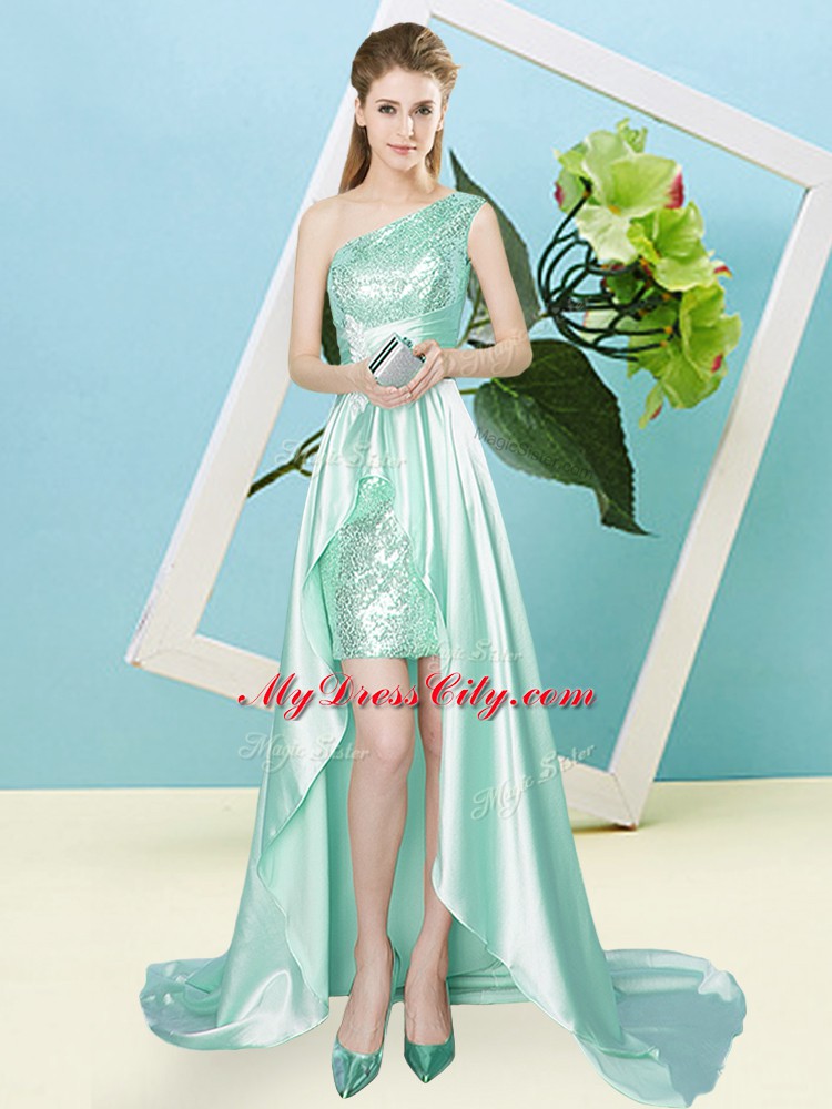 Apple Green One Shoulder Lace Up Sequins Prom Party Dress Sleeveless