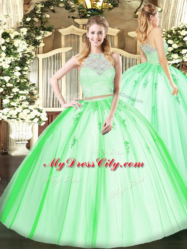 Great Tulle Sleeveless Floor Length Ball Gown Prom Dress and Lace and Appliques