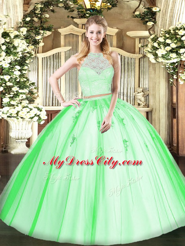 Great Tulle Sleeveless Floor Length Ball Gown Prom Dress and Lace and Appliques