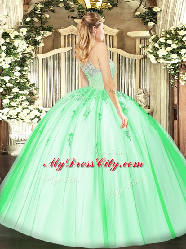 Great Tulle Sleeveless Floor Length Ball Gown Prom Dress and Lace and Appliques