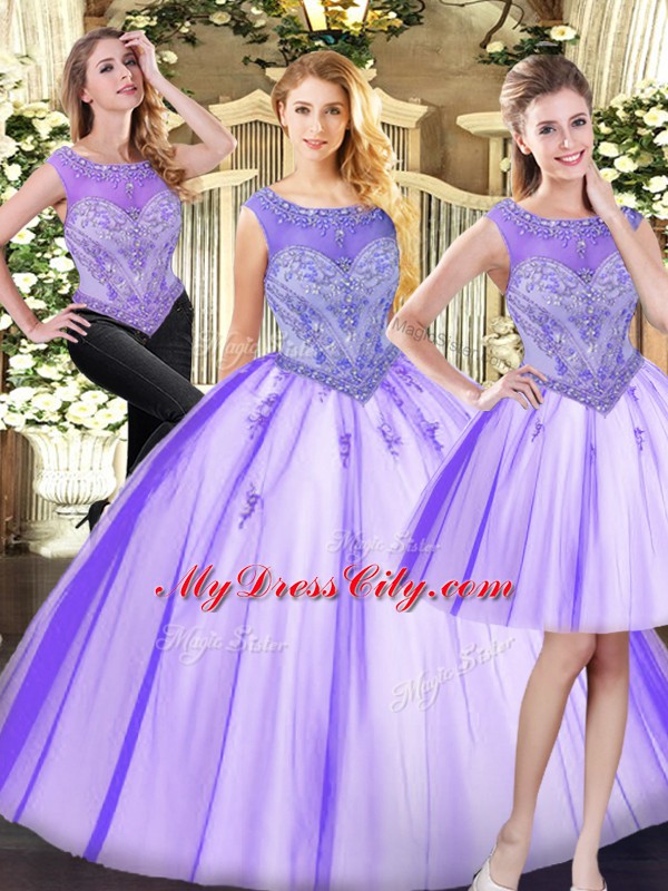 On Sale Floor Length Lavender Sweet 16 Dress Scoop Sleeveless Zipper