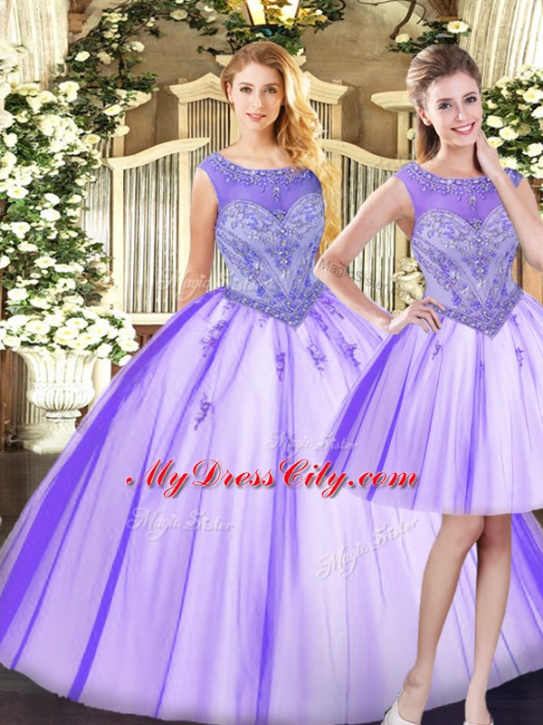 On Sale Floor Length Lavender Sweet 16 Dress Scoop Sleeveless Zipper