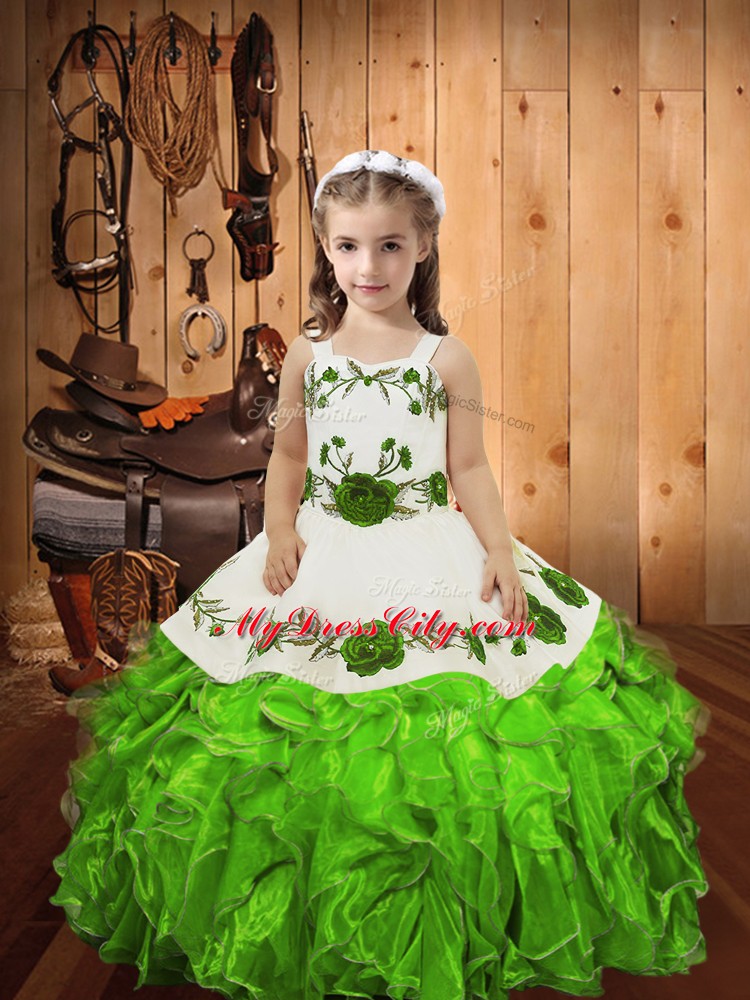 Sleeveless Lace Up Floor Length Embroidery and Ruffles Pageant Dress for Teens