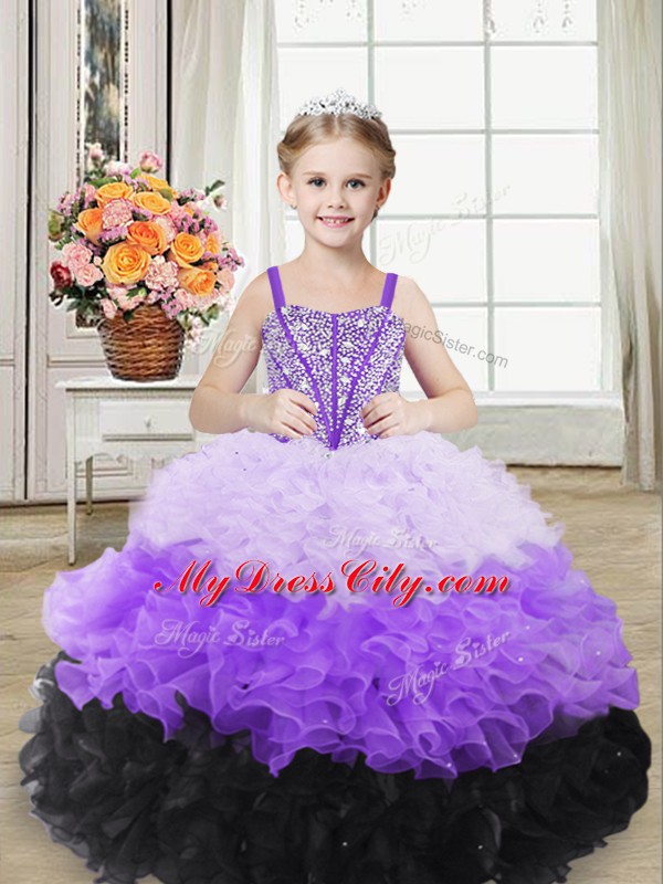 Floor Length Lace Up Little Girls Pageant Gowns Multi-color for Sweet 16 and Quinceanera with Beading and Ruffles