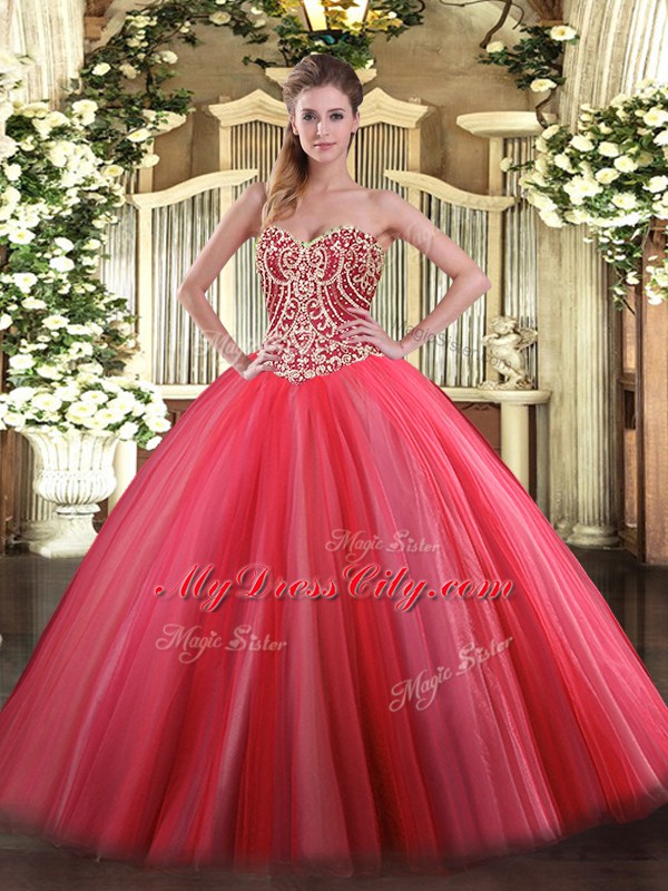 High Class Tulle Sleeveless Floor Length Quinceanera Dress and Beading