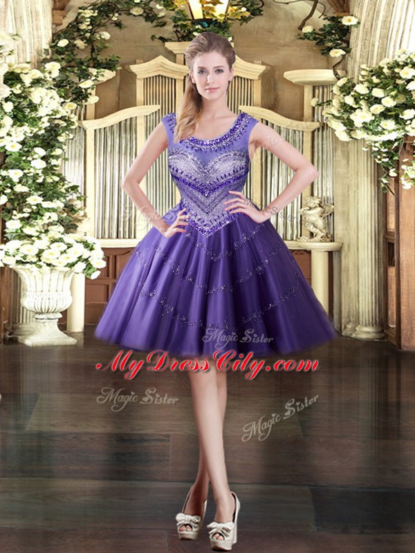 Spectacular Ball Gowns Dress for Prom Purple Scoop Tulle Sleeveless Mini Length Zipper