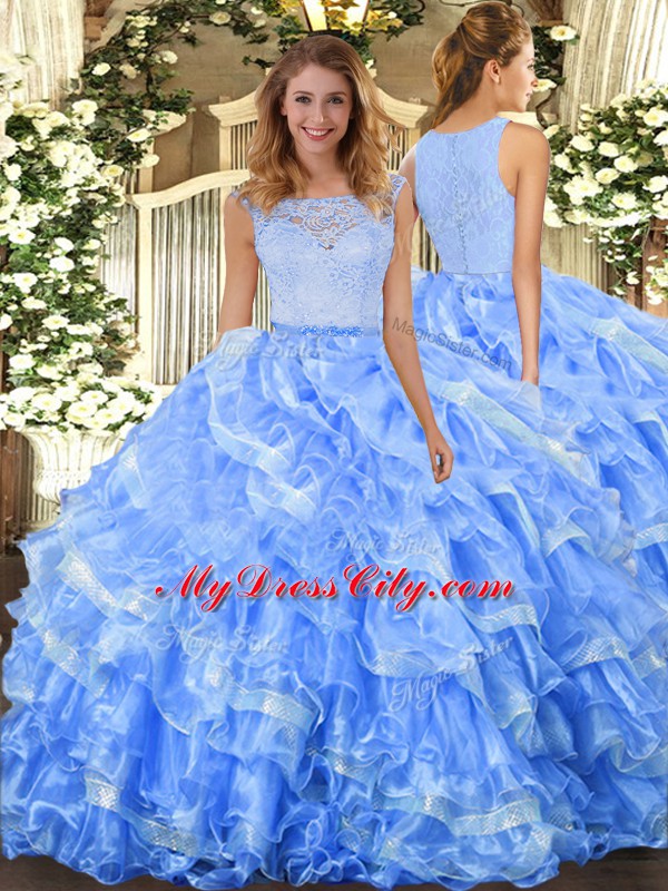 Fantastic Organza Sleeveless Floor Length Quinceanera Gowns and Lace and Ruffled Layers