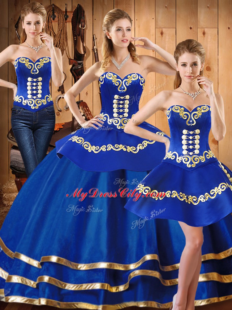 High Class Blue Sweetheart Neckline Embroidery 15 Quinceanera Dress Sleeveless Lace Up