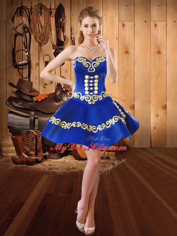 High Class Blue Sweetheart Neckline Embroidery 15 Quinceanera Dress Sleeveless Lace Up