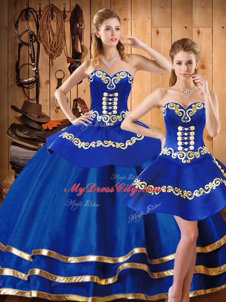 High Class Blue Sweetheart Neckline Embroidery 15 Quinceanera Dress Sleeveless Lace Up