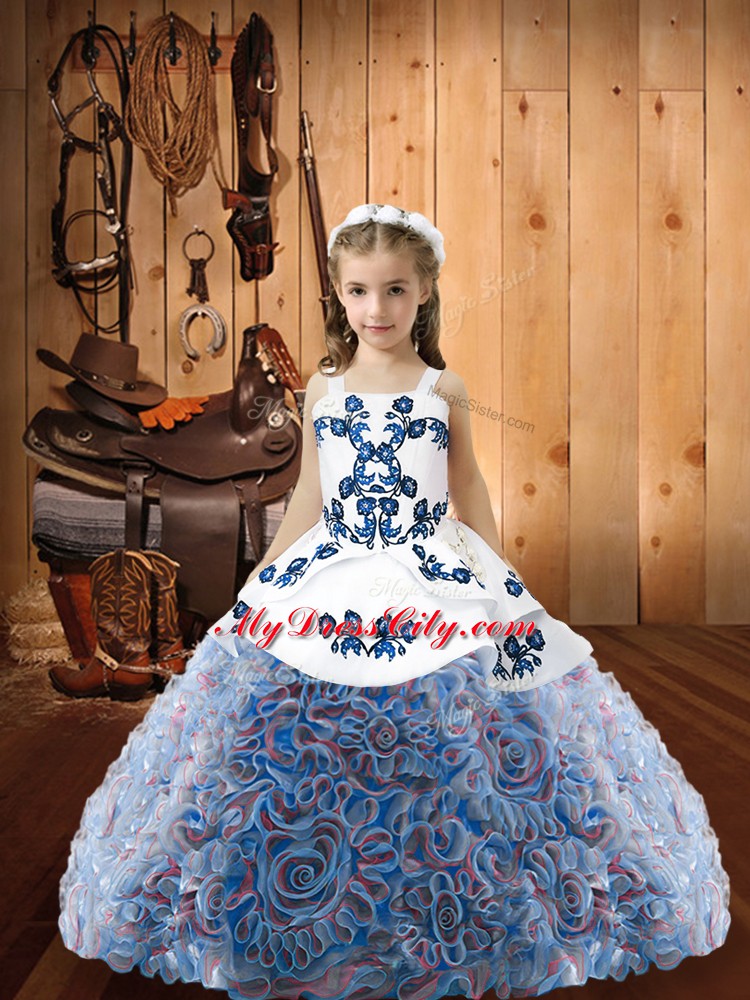 Ball Gowns Little Girl Pageant Gowns Multi-color Straps Fabric With Rolling Flowers Sleeveless Floor Length Lace Up