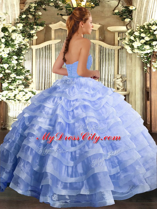 Watermelon Red Organza Lace Up Sweetheart Sleeveless Floor Length Quinceanera Dress Ruffled Layers