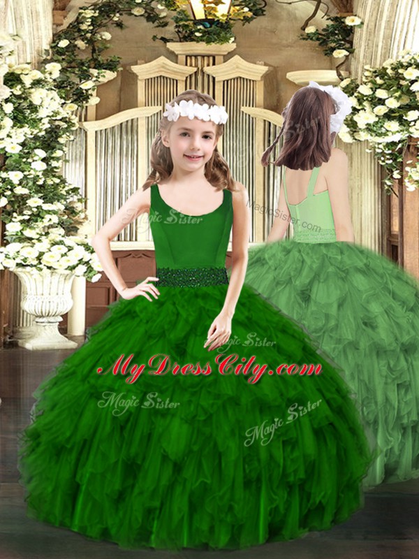 Green Organza Zipper Quinceanera Dress Sleeveless Floor Length Ruffles