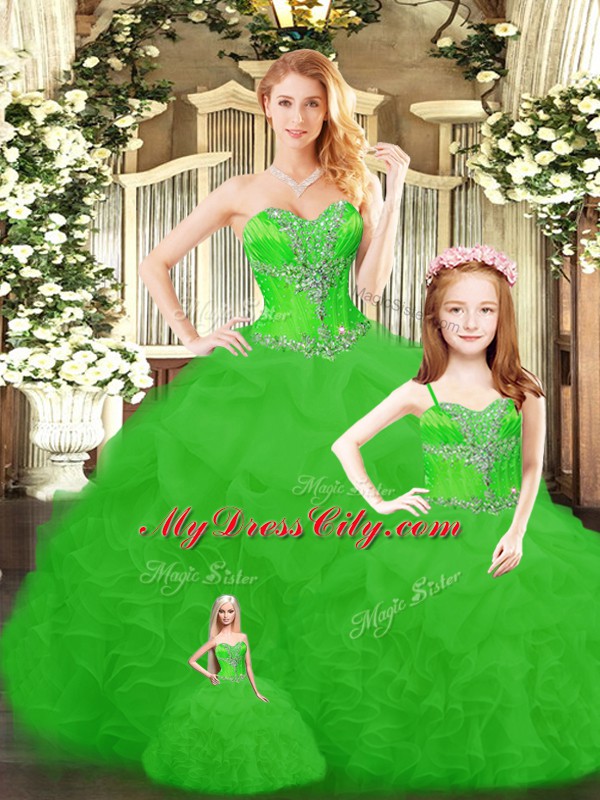 Ball Gowns Sweet 16 Quinceanera Dress Green Sweetheart Tulle Sleeveless Floor Length Lace Up